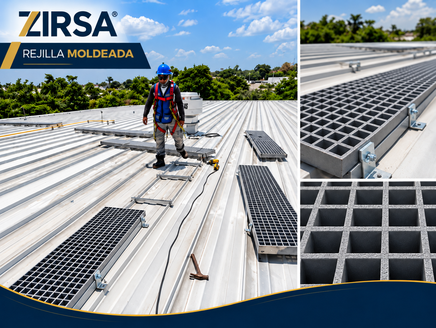 Rejillas Moldeadas y detalles de instalación en azotea