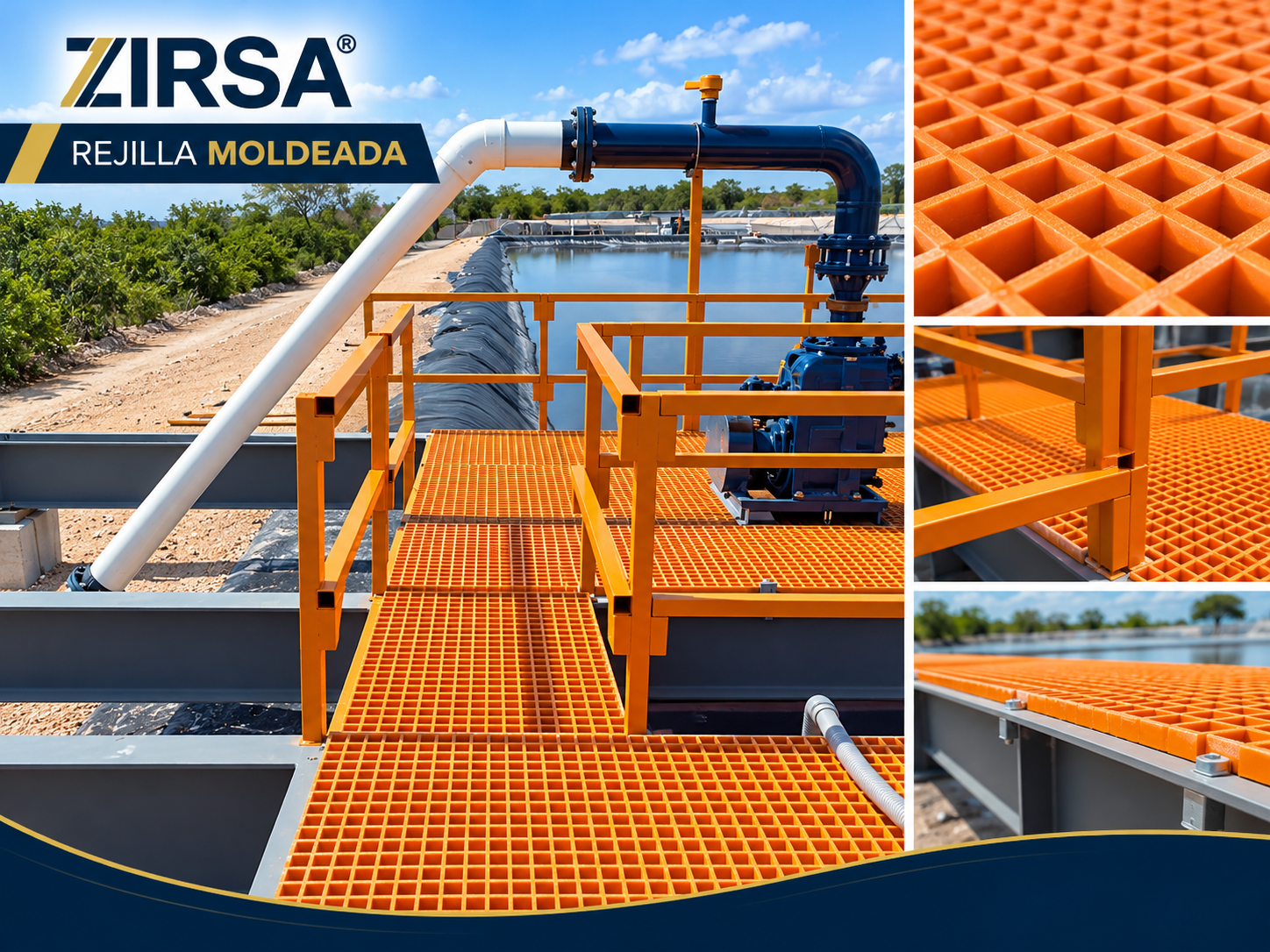 Rejillas Moldeadas en plataforma con detalles de la retícula